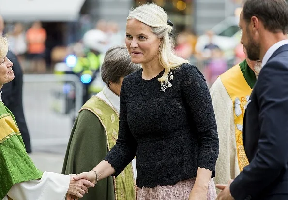 Crown Princess Mette Marit wore Lace Dress, Natan Pumps, Mette-Marit Style, Diamond Earrings