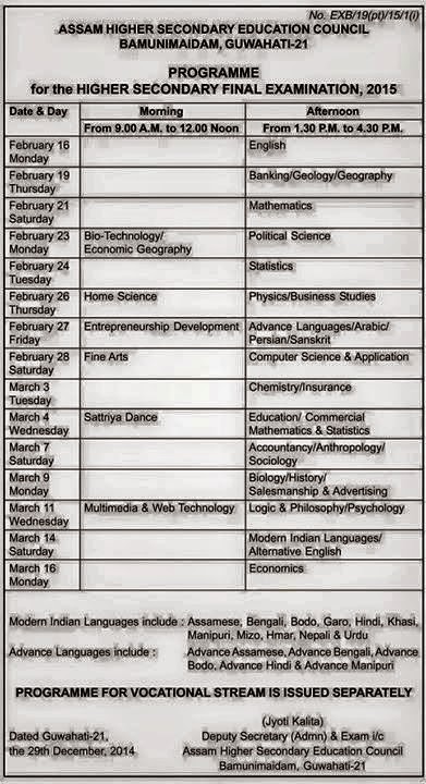 Ahsec Exam Routine 2015 Pdf