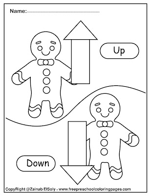 gingerbread man opposites for kids free preschool coloring pages ,opposites worksheets for kindergarten
