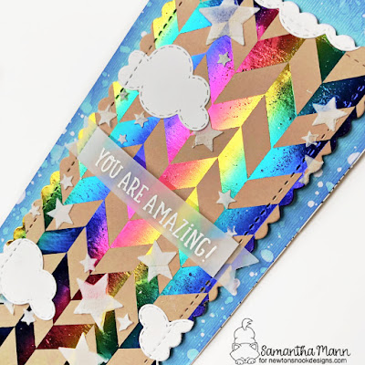 You are Amazing Card by Samantha Mann for Newton's Nook Designs and Thermoweb, Slimline Card, Cards, Deco Foil, Lisa Frank, Rainbow, Stencil #newtonsnook #newtonsnookdesigns #thermoweb #decofoil #rainbow #foil #slimline #slimlinecards #cards #cardmaking