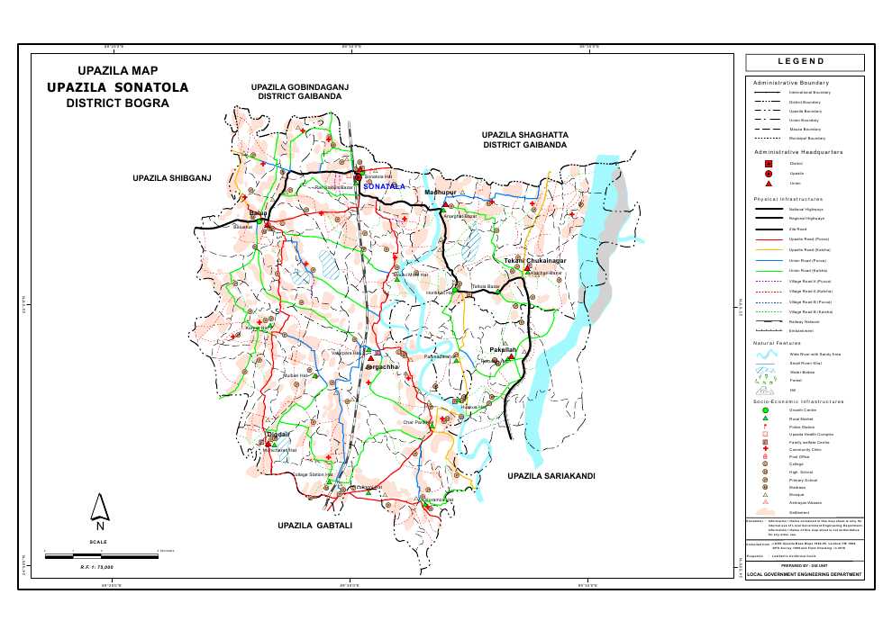 Sonatola Upazila Map Bogra District Bangladesh