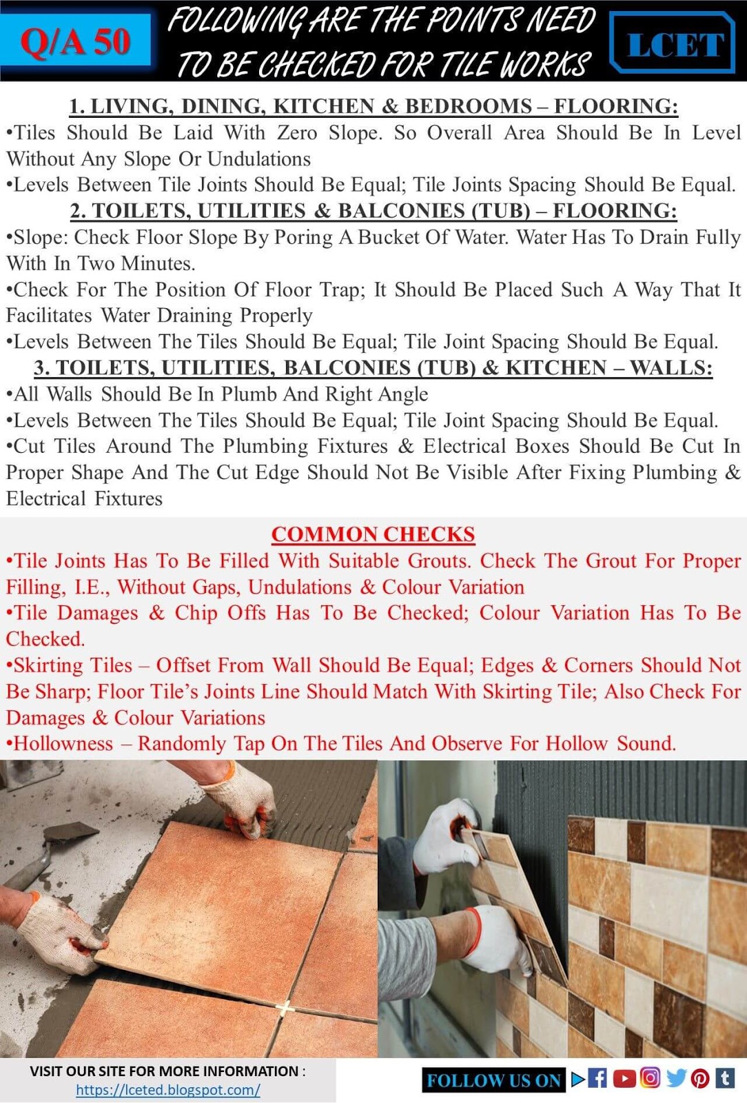 CHECKLIST FOR TILE LAYING (WALL&FLOOR) LCETED lceted LCETED