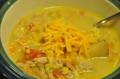 Mexican corn and chicken chowder with cheese