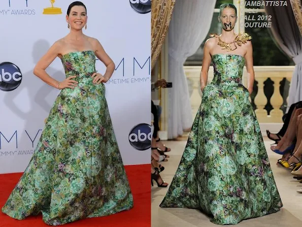 Actress Julianna Margulies wore a floral strapless dress from Giambattista Valli Fall 2012 Couture collection