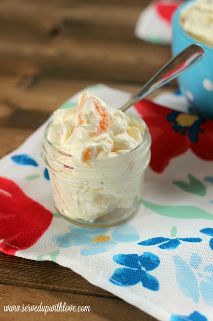 Canned fruit in creamy sauce in a mason jar