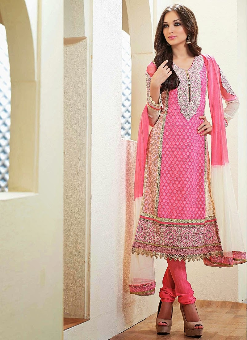 Modern Fashion: Elegant Chiffon Churidar Suits 2014