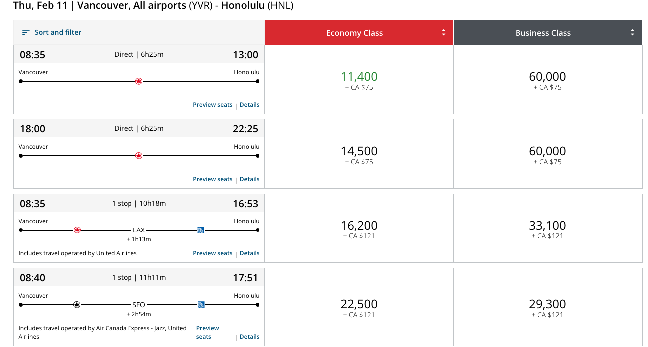 The new Air Canada Aeroplan reward flight pricing compared no status