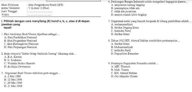 Soal UTS /PTS IPS Kelas 5 Semester 2 K13 Tahun 2020 File