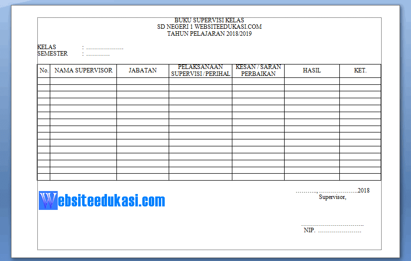 Buku Supervisi Kelas Tahun 2018