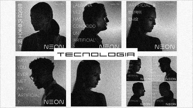 Neon, humanos artificiais, o auge da tecnologia nos tempos atuais, robôs idênticos à seres humanos.