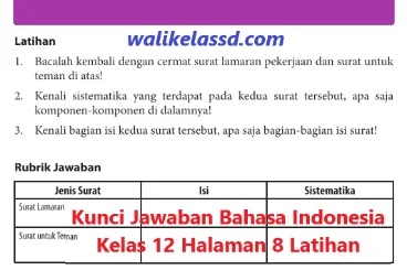 Kunci Jawaban Bahasa Indonesia Kelas 12 Halaman 8 Latihan Wali Kelas Sd
