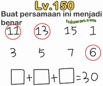 Buat Persamaan Jadi Benar ini jawaban brain out di level 150 - tujuwan.com