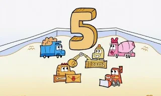 Five trucks work together to build a number 5. Sesame Street Count On Elmo