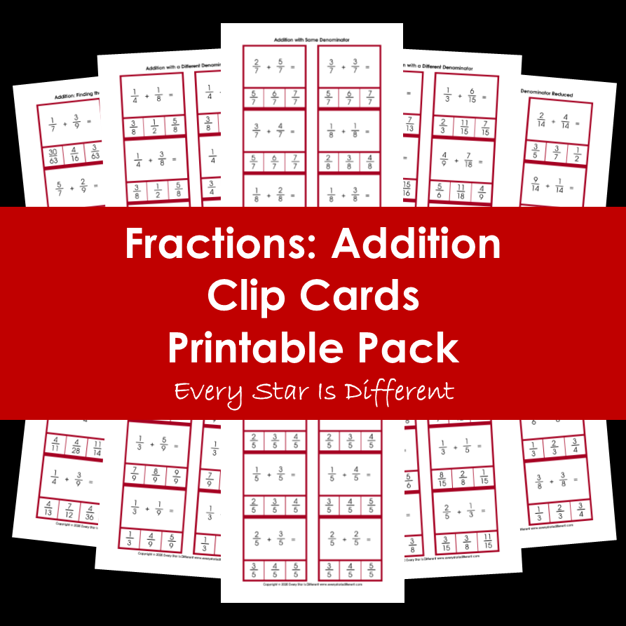 Fractions: Addition Clip Cards Printable Pack