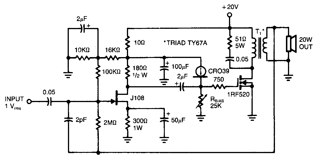 IRF520 Audio Amplifier 20W ~ AmplifierCircuits