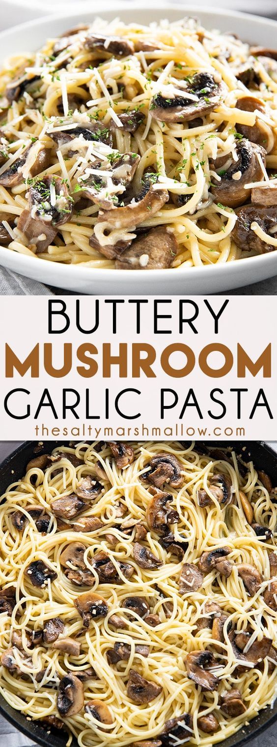 Garlic Butter Mushroom Pasta is a simple pasta dish that makes for a flavorful weeknight dinner! Spaghetti noodles combine with sauteed mushrooms in a decadent butter garlic sauce!