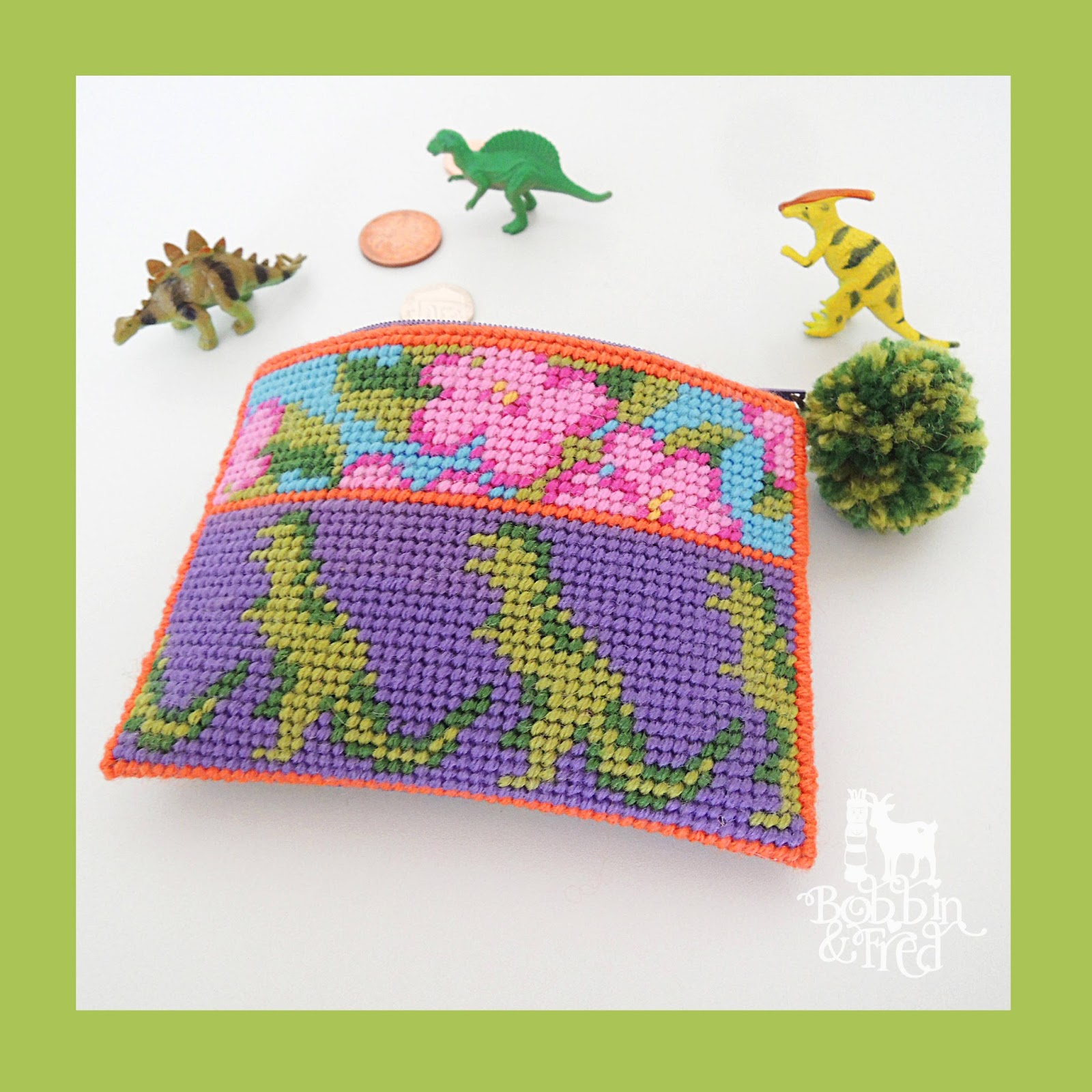 Pattern T. Rex Needlepoint Purse Sewing with Bobbin and Fred