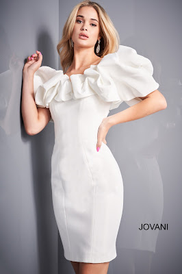 White Off the Shoulder Cocktail Jovani Red Carpet short Dress