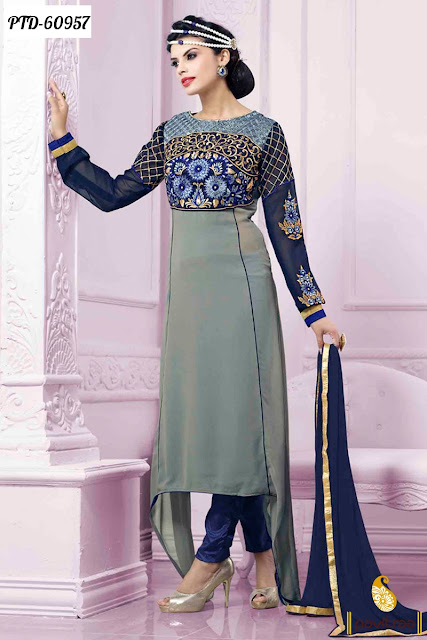 Fancy Stylish Designer Grey Color Churidar Salwar Kameez for Modern Girls Wear Online Shopping with Discount Offer Prices at pavitraa.in