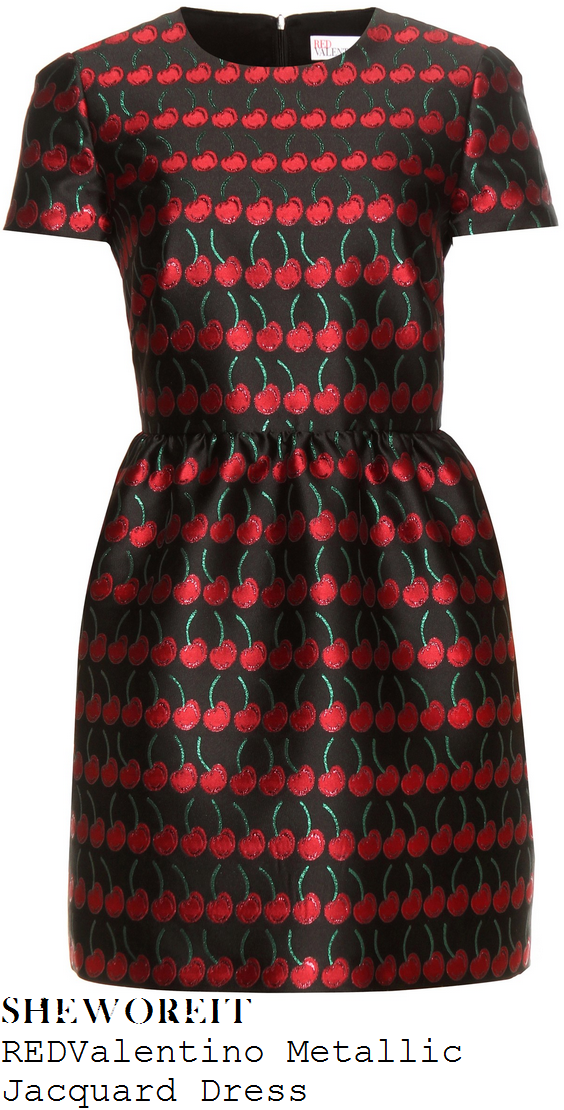 ashley-roberts-redvalentino-black-red-green-cherry-print-jacquard-mini-dress