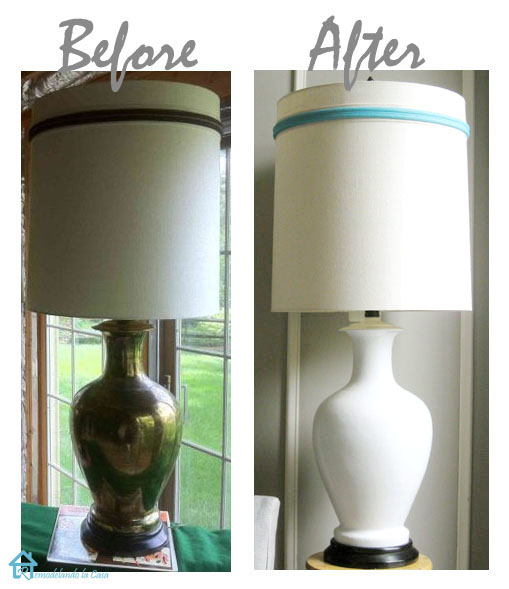 gold lamp transformed with white spray paint
