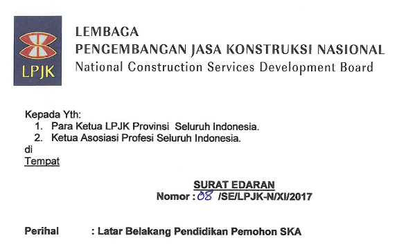 Surat Edaran LPJK Nomor 8 Tahun 2017 Download Peraturan PDF
