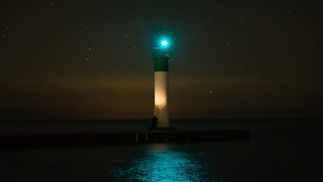 Lighthouse, Night, Stars, Sea, Starry Sky