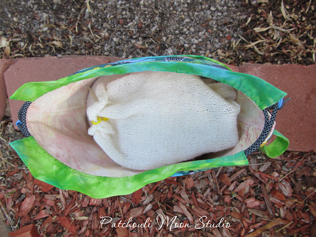 Patchouli Moon Studio~ Large Drawstring Project Knitting Bag in Echinacea Fabric