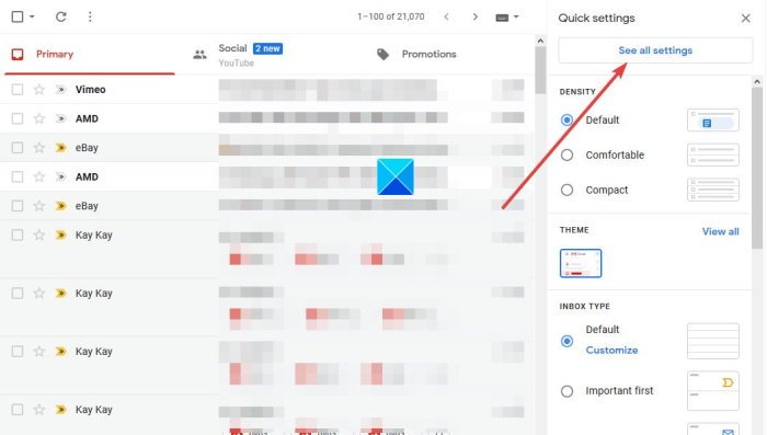 Gmail Vedi tutte le impostazioni