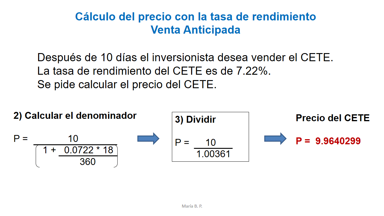 Finanzas y más CETES, cálculos del precio del CETE utilizando la tasa de rendimiento.