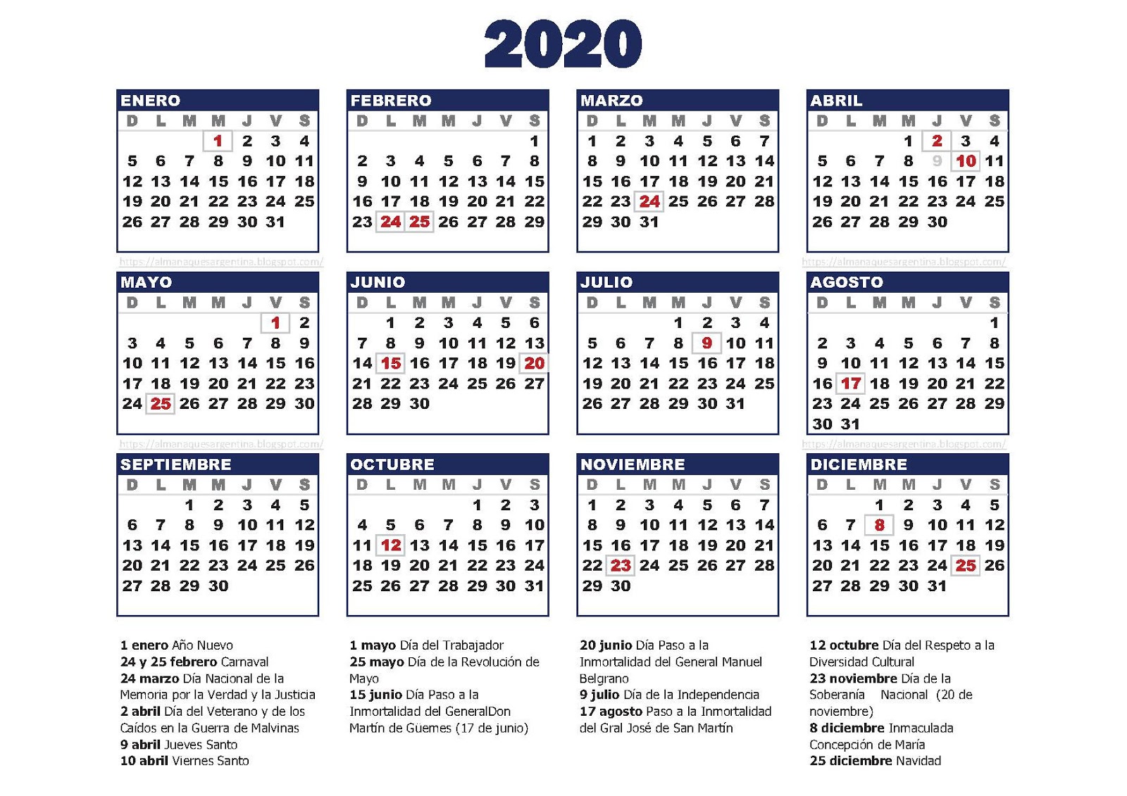 Calendario 2020 México Con Días Festivos ¡imprímelo
