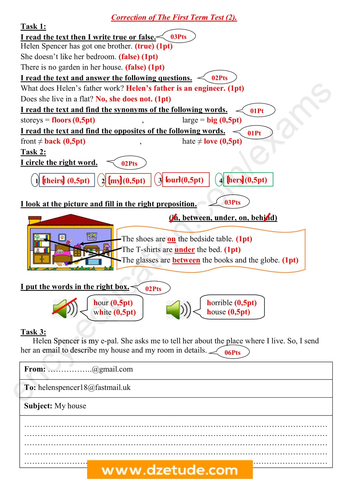 فرض اللغة الانجليزية الفصل الأول للسنة الثانية متوسط - الجيل الثاني نموذج 6