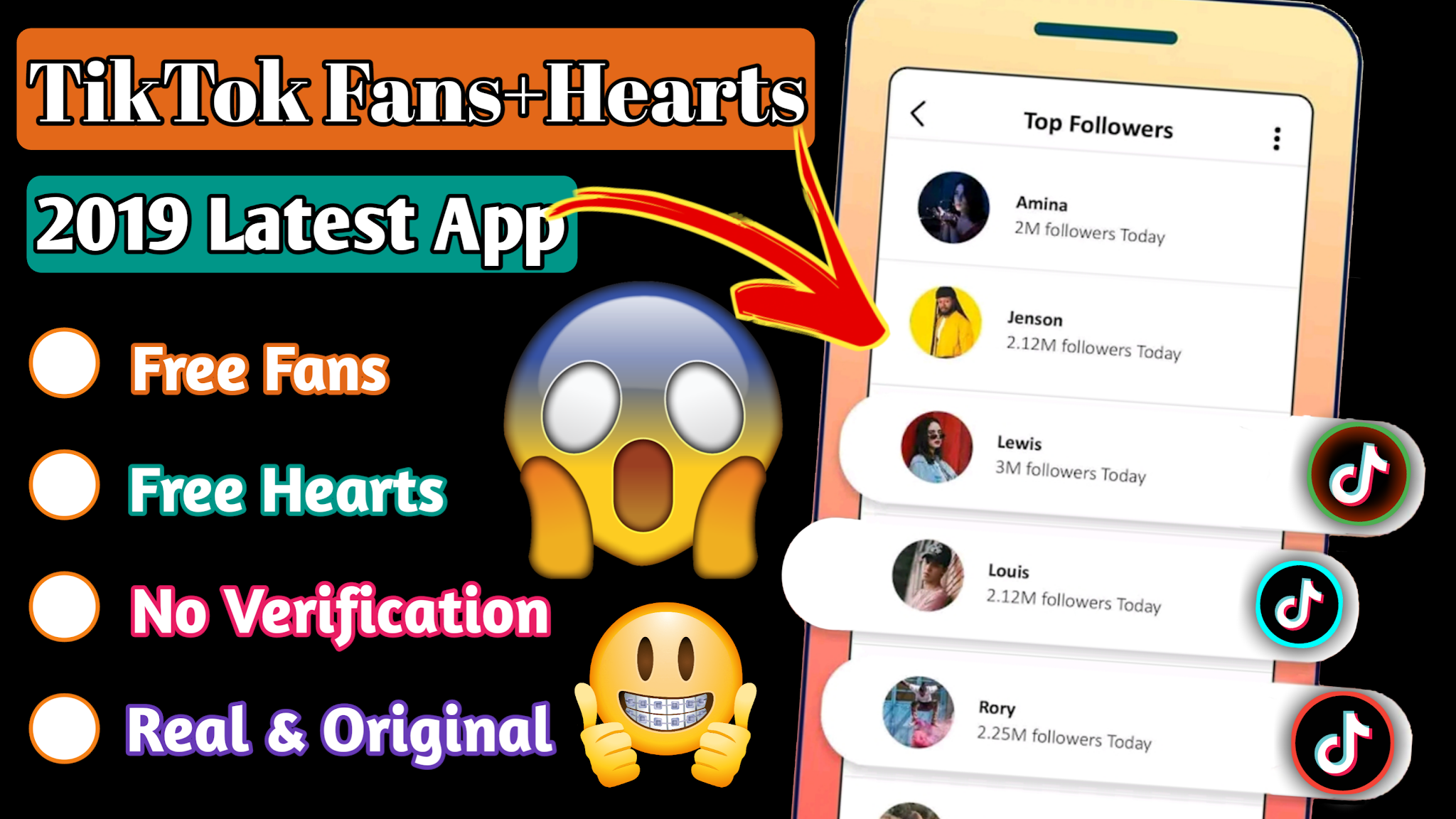 Tik Tok | Auto Fans Auto Hearts Auto Followers Latest 2019 App Download