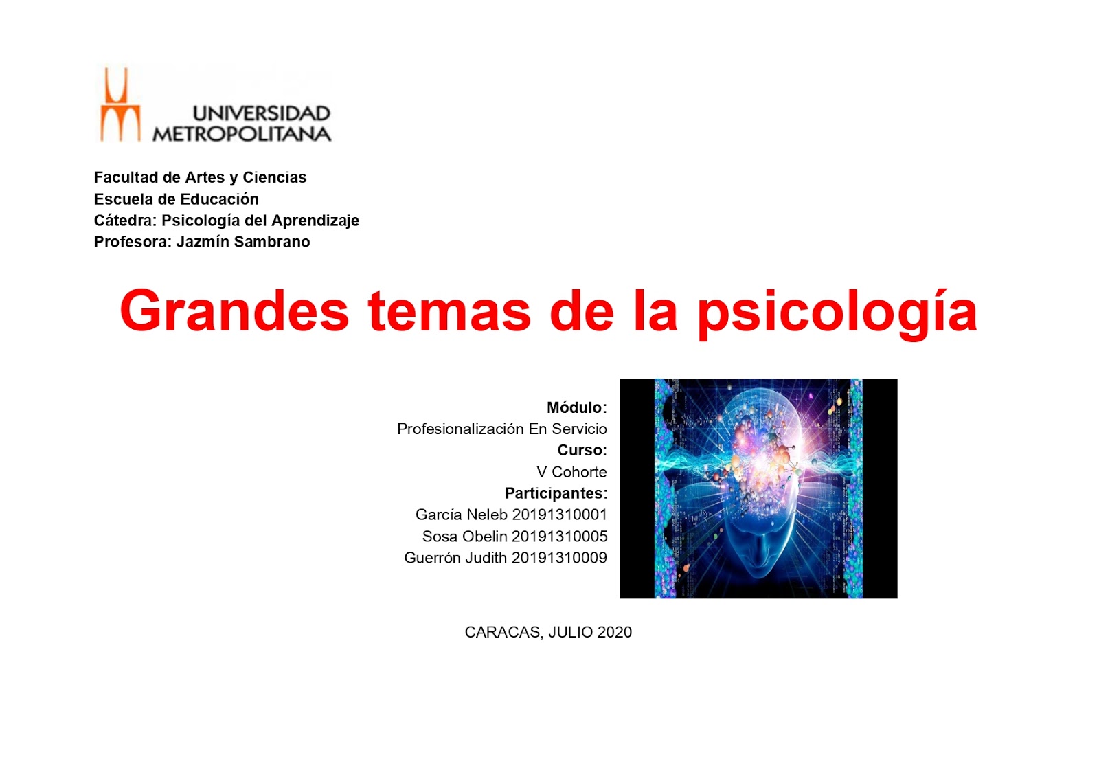 Psicología General y del Aprendizaje Grandes Temas de la Psicología Psicología General y del Aprendizaje Grandes Temas de la Psicología