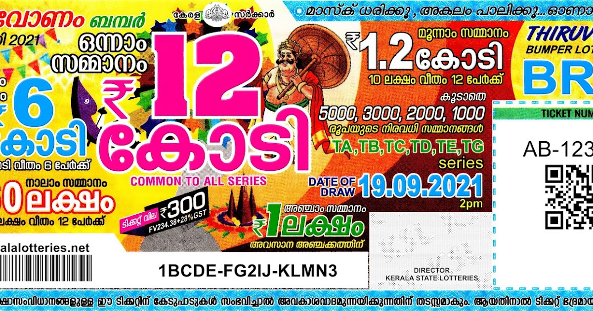 Kerala Lotteries Results 19092021 Thiruvonam Bumper BR81 Lottery