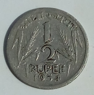 1/2 HALF RUPEE Coin 1954 Aadha Rupya Design Details and HALF RUPEE Coin Price 