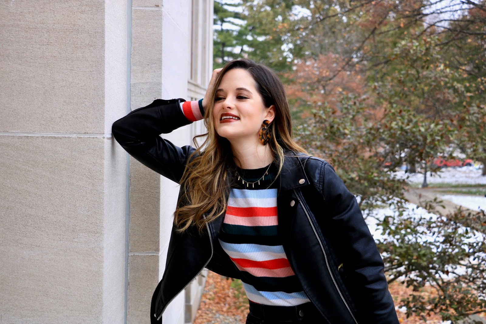 Nyc fashion blogger Kathleen Harper wearing a striped sweater from Nordstrom.