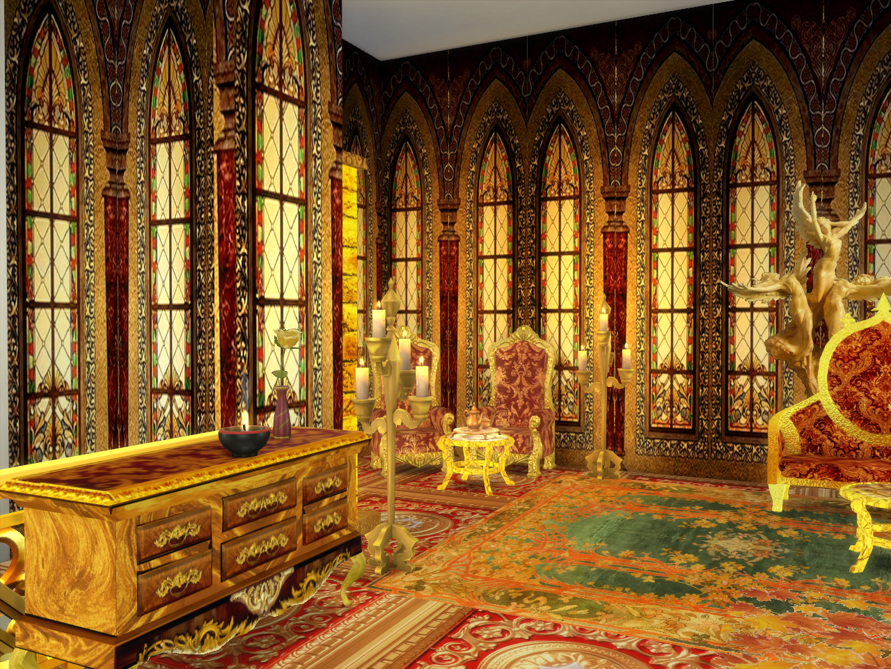 Anna Quinn Stories Castle Stained Glass Walls For SIMS 4