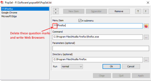 PopSel Windows 5용 팝업 메뉴 실행기 소프트웨어
