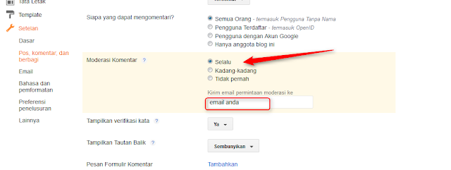 cara aktifkan moderasi komentar untuk menghindari spam