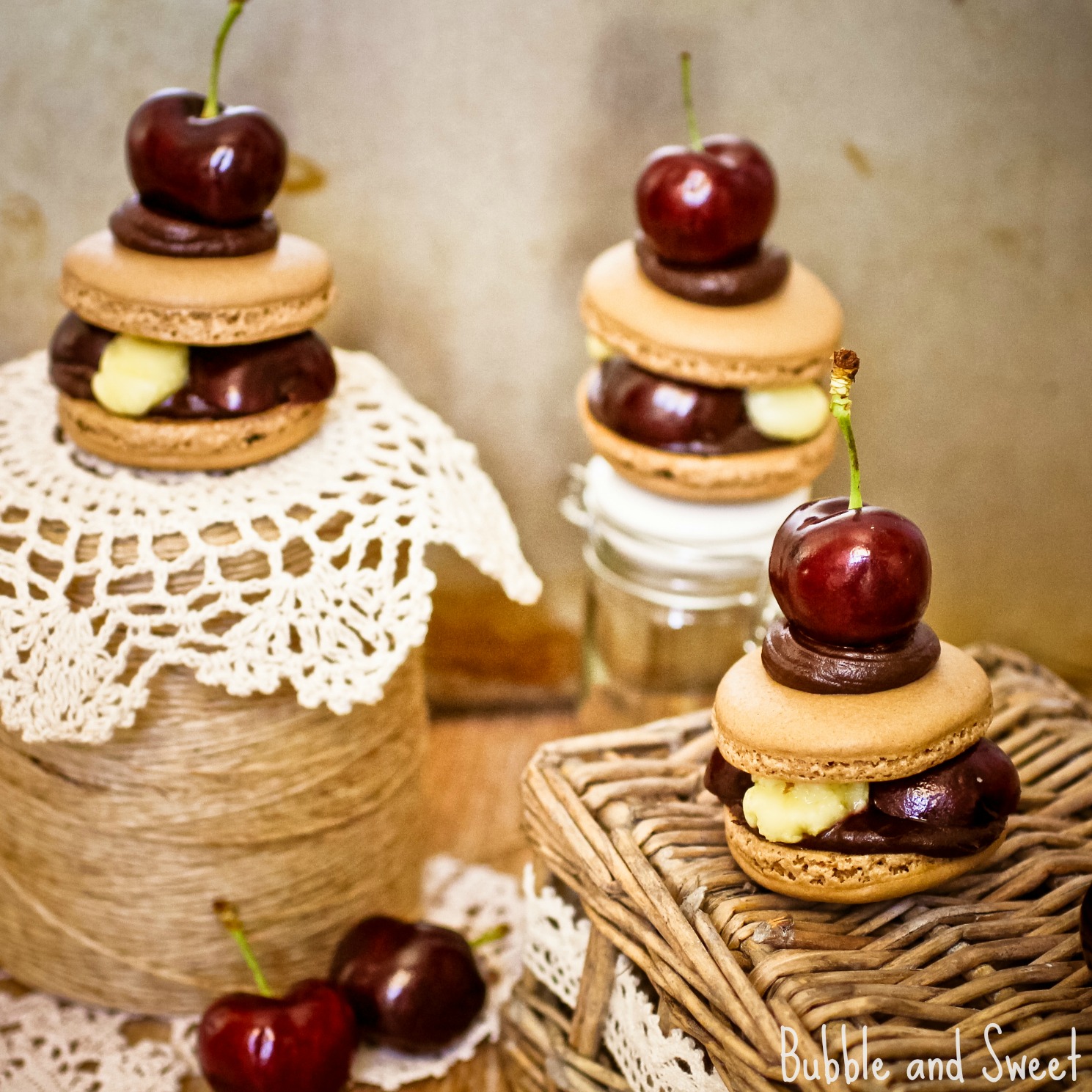 Bubble and Sweet Chocolate Cherry French Macarons