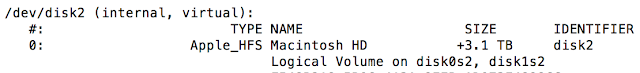 MacOS Ausschnitt Diskutil im Terminal MacOS Ausschnitt Diskutil im Terminal. Die Pfade und Bezeichnungen werden angegeben.