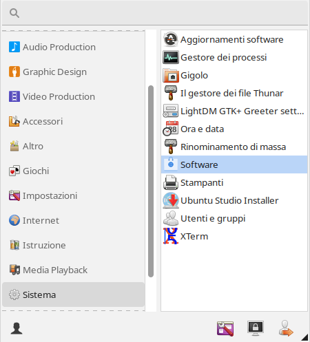 Menù dei programmi Ubuntu Studio -Sistema