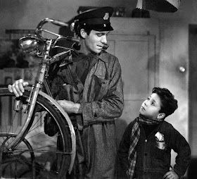 Maggiorani with Enzo Staiola, who played his son, Bruno, in Vittorio de Sica's Bicycle Thieves