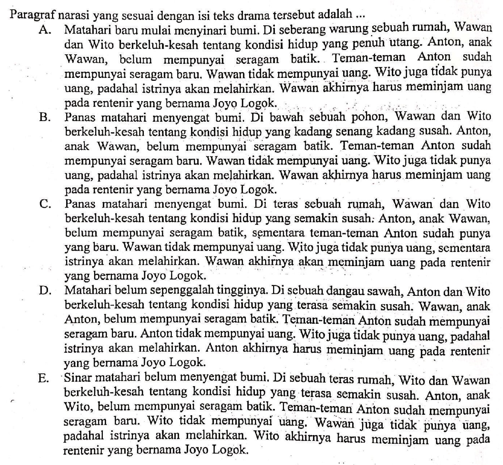 CONTOH SOAL MENGUBAH BENTUK TEKS DRAMA KE BENTUK NARASI