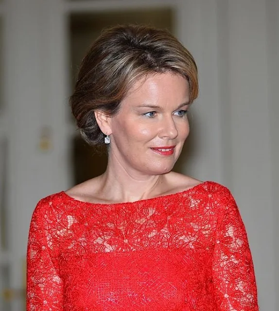 Queen Mathilde of Belgium held a official lunch at the Royal Castle in honor of Turkey's President Recep Tayyip Erdogan and his wife Emine Erdogan