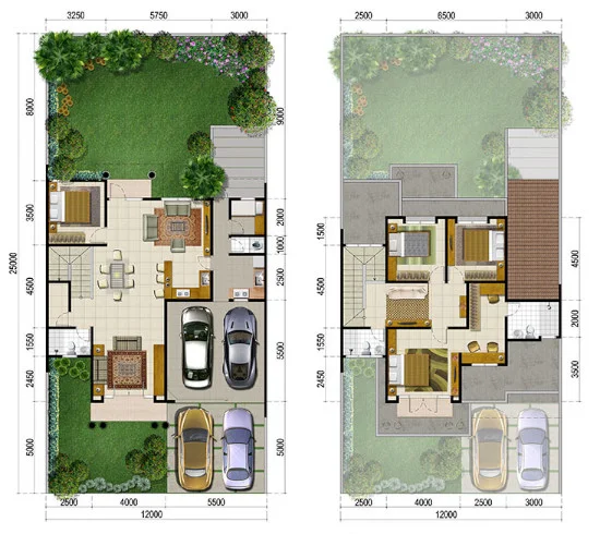 Denah rumah minimalis ukuran 12x25 meter 5 kamar tidur 2 lantai Denah rumah minimalis ukuran 12x25 meter 5 kamar tidur 2 lantai