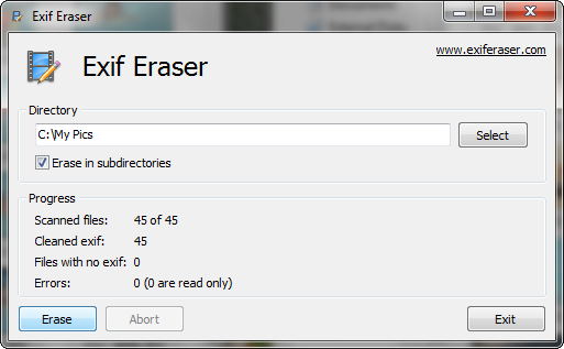 How to erase EXIF data from the images.