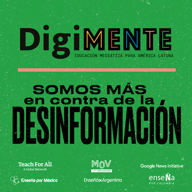 Imagen con fondo verde y texto que dice "DigiMente - Somos más en contra la desinformación"