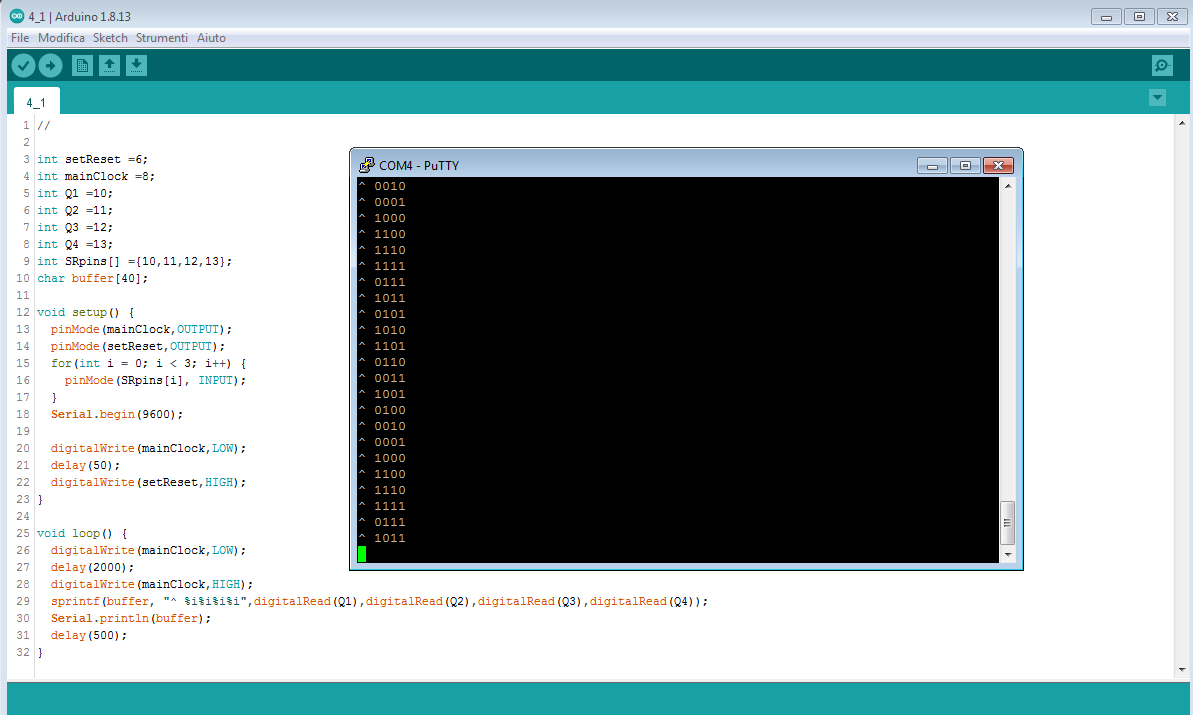 use PuTTY as Arduino monitor for LFSR circuits diario SWL I56578 Antonio